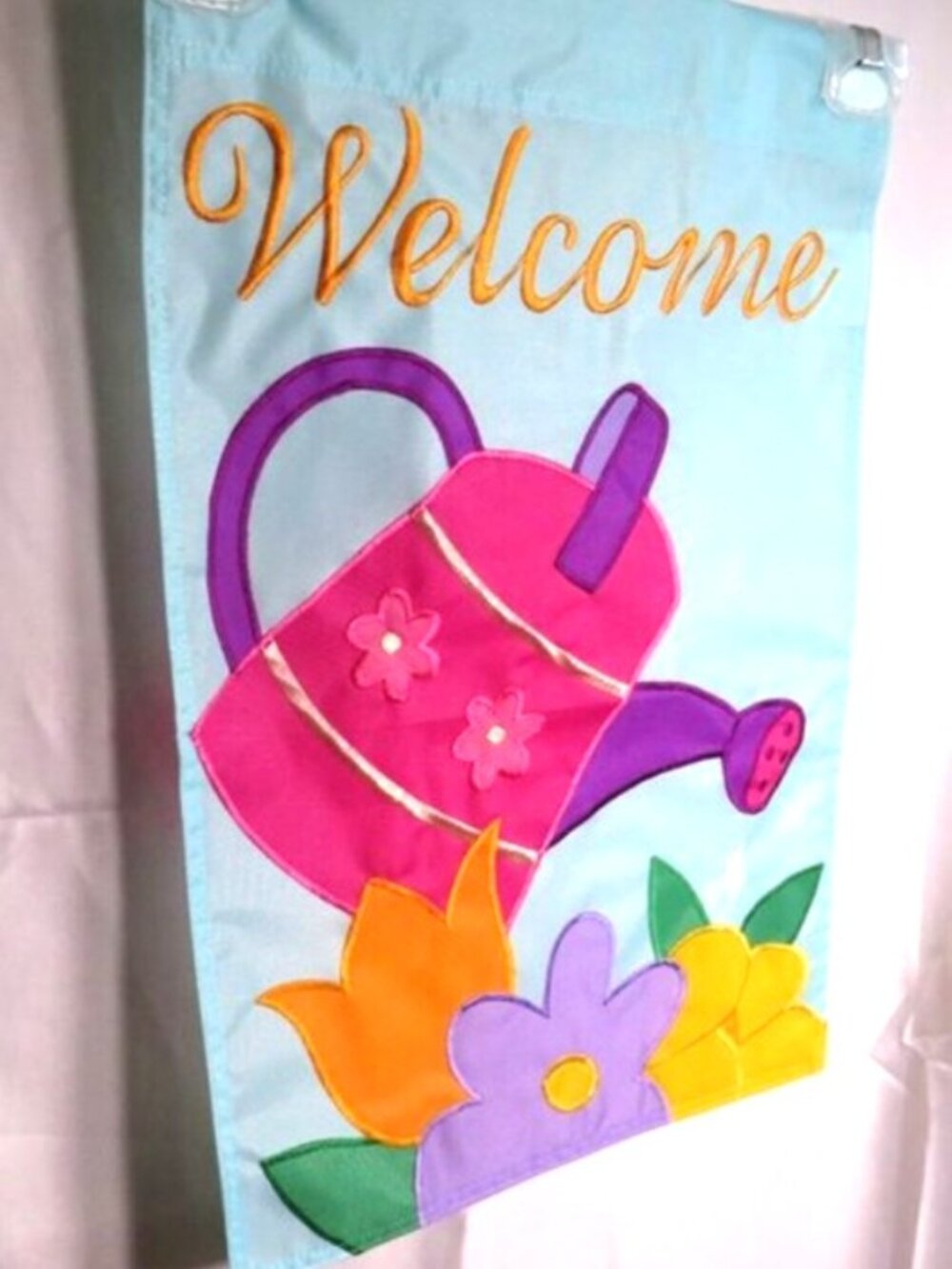 Embroidered Spring Garden Flag Small 18x12 Welcome Flower Watering Can JetMax